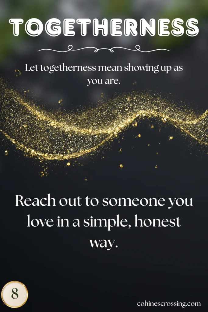 a cozy Christmas card that says "togetherness" and gives a thought and action with glitter