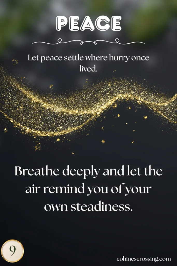 a cozy Christmas card that says "peace" and gives a thought and action with glitter