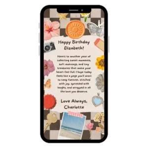 Scrapbook digital birthday ecard template for canva with ephemera images