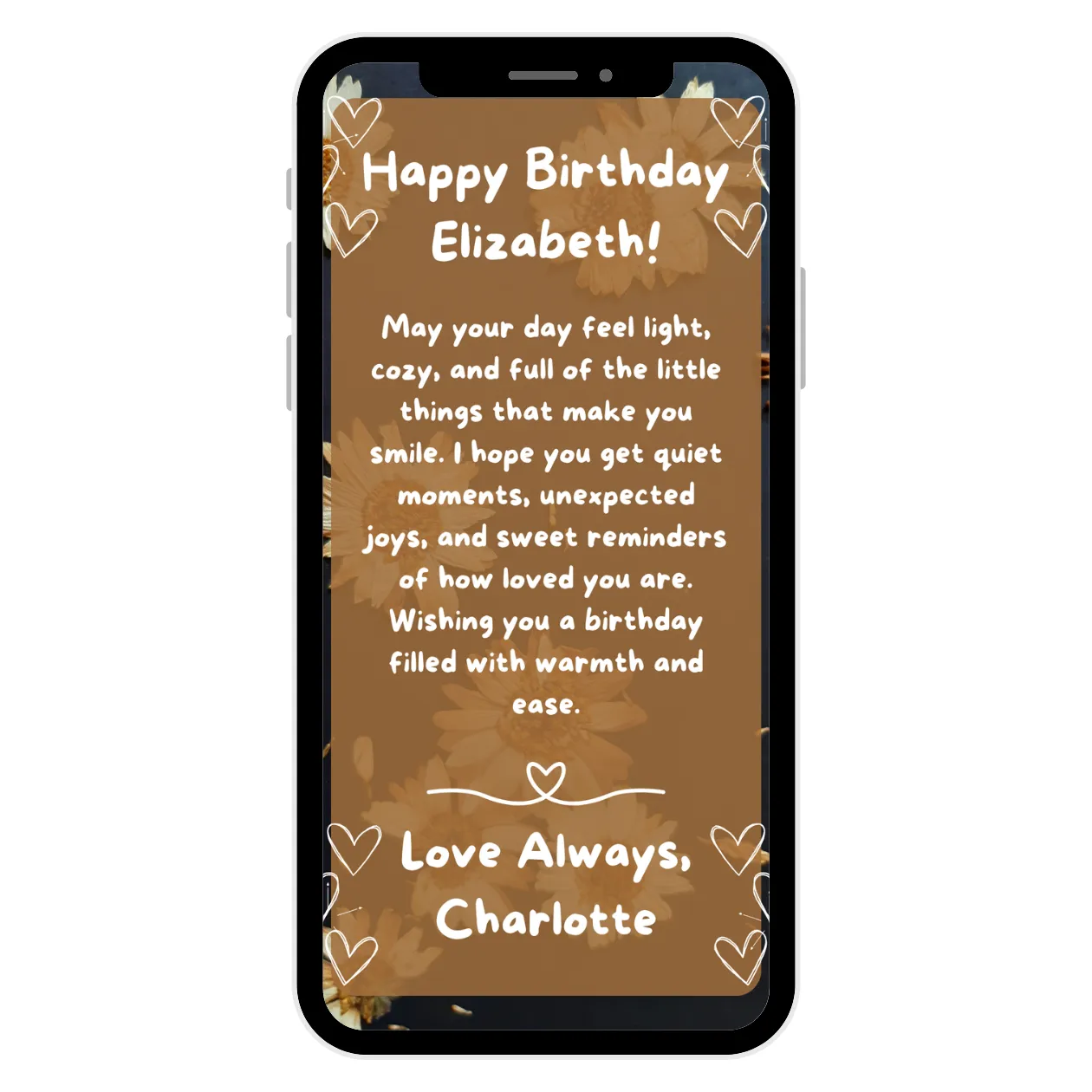 a brown digital ecard birthday card with sunflowers and a sweet birthday mesage